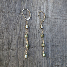 Load image into Gallery viewer, GF Olive Green Pearl 4 Drop Earrings