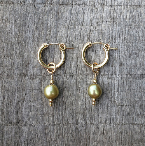GF Green Gold Pearl Drop Earrings II