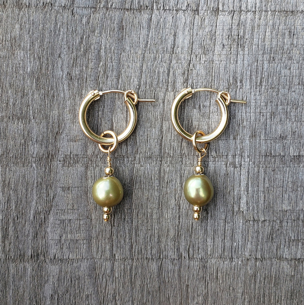 GF Green Gold Pearl Drop Earrings II